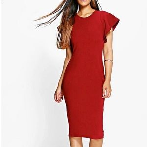 Boohoo Maisie Frill Sleeve Bodycon Midi Dress
